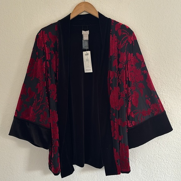 Chicos Travelers Collection Reversible Black To Red Velvet Floral Jacket NWT - Picture 4 of 11